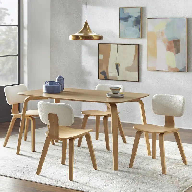 Mid-Century Modern Bentwood Dining Chairs with Boucle Back, Set of 2