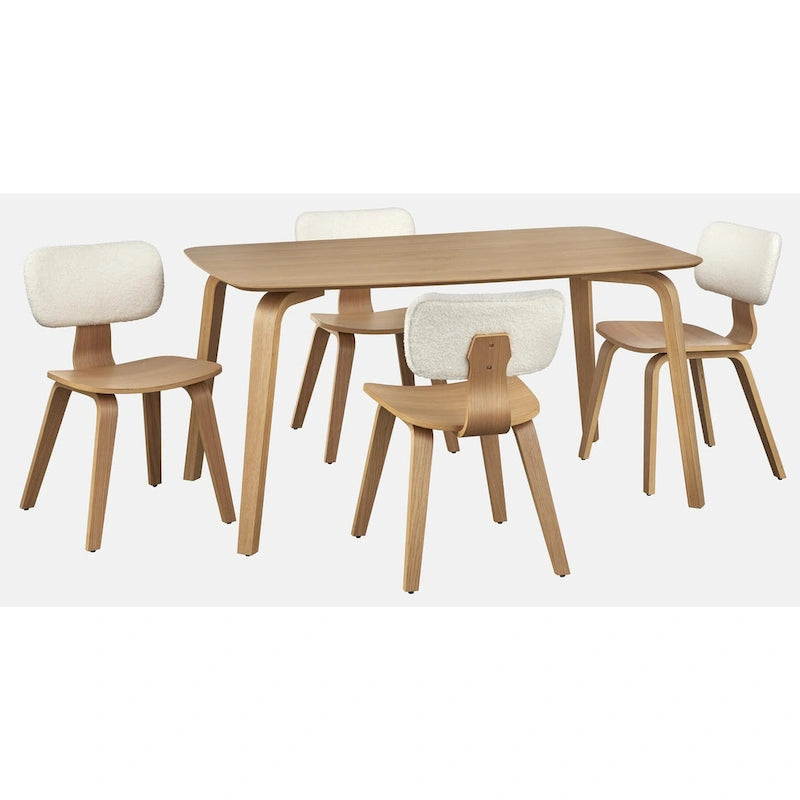 Mid-Century Modern Bentwood Dining Chairs with Boucle Back, Set of 2