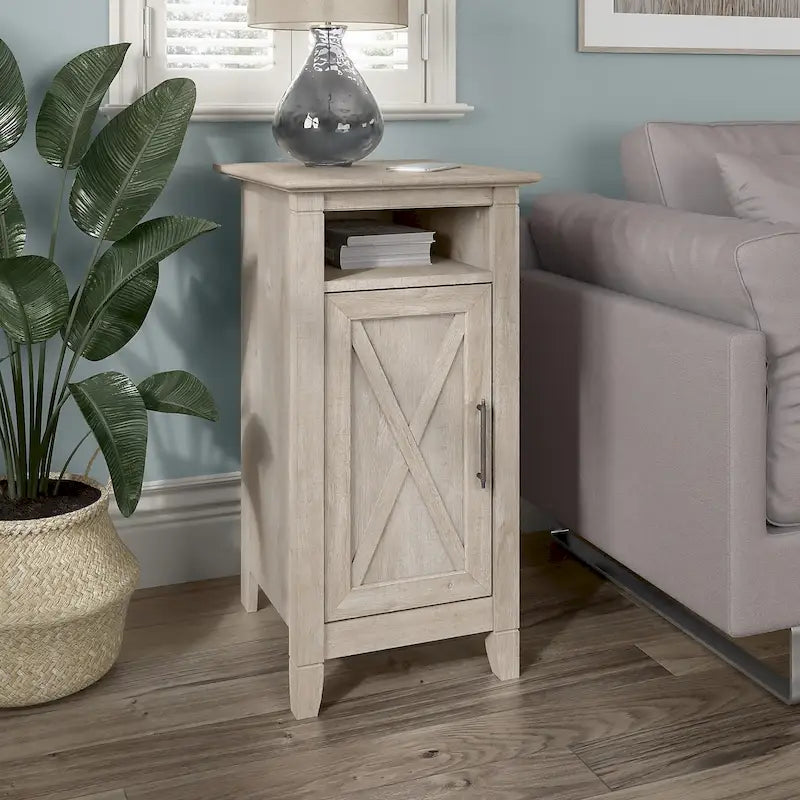 Washed Gray End Table with Door, Farmhouse Style, 1-Person