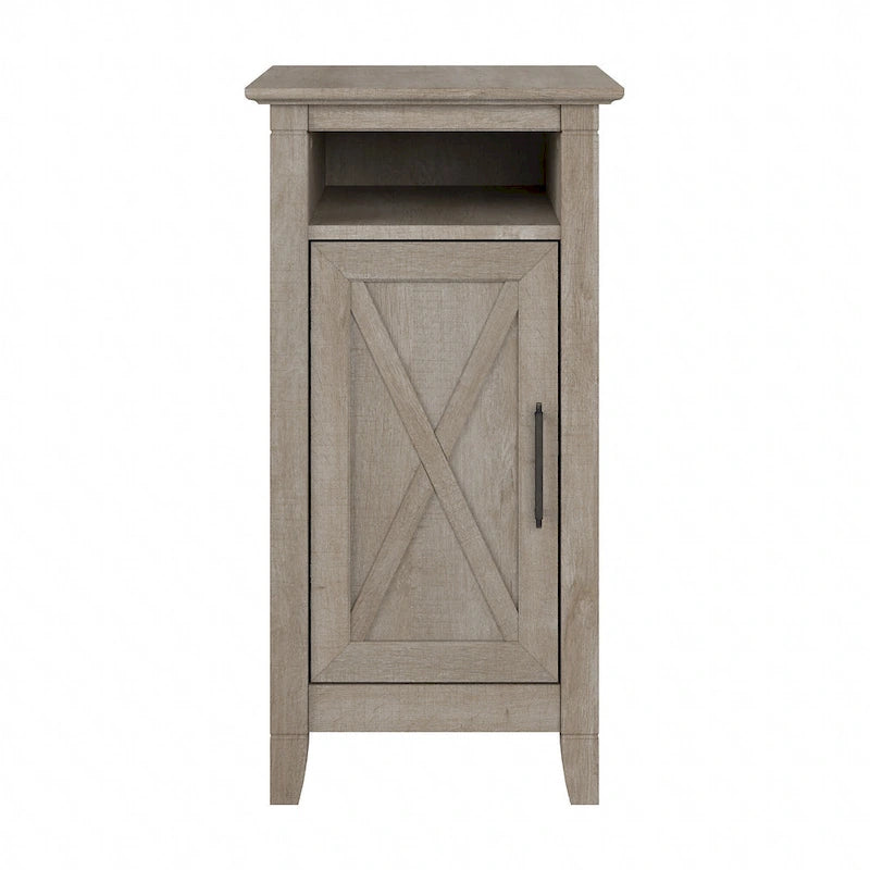 Washed Gray End Table with Door, Farmhouse Style, 1-Person