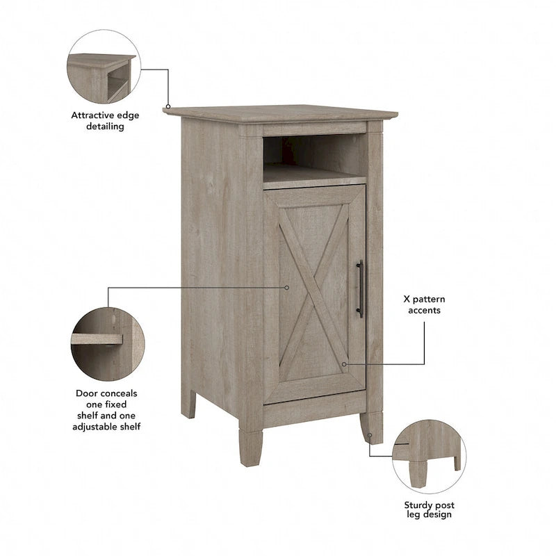 Washed Gray End Table with Door, Farmhouse Style, 1-Person