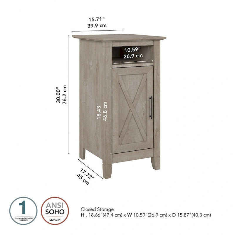 Washed Gray End Table with Door, Farmhouse Style, 1-Person
