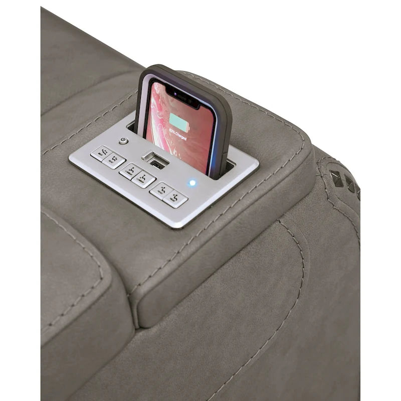 Contemporary Power Recliner with Adjustable Headrest & Wireless Charging - Dove Gray
