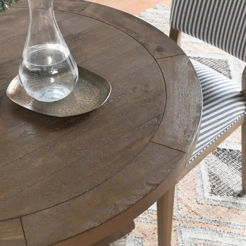 42" Reclaimed Pine Wood Pedestal Dining Table in Weathered Brown