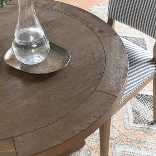 42" Reclaimed Pine Wood Pedestal Dining Table in Weathered Brown
