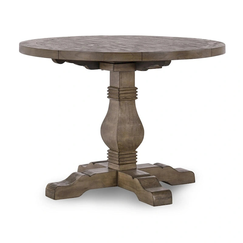 42" Reclaimed Pine Wood Pedestal Dining Table in Weathered Brown