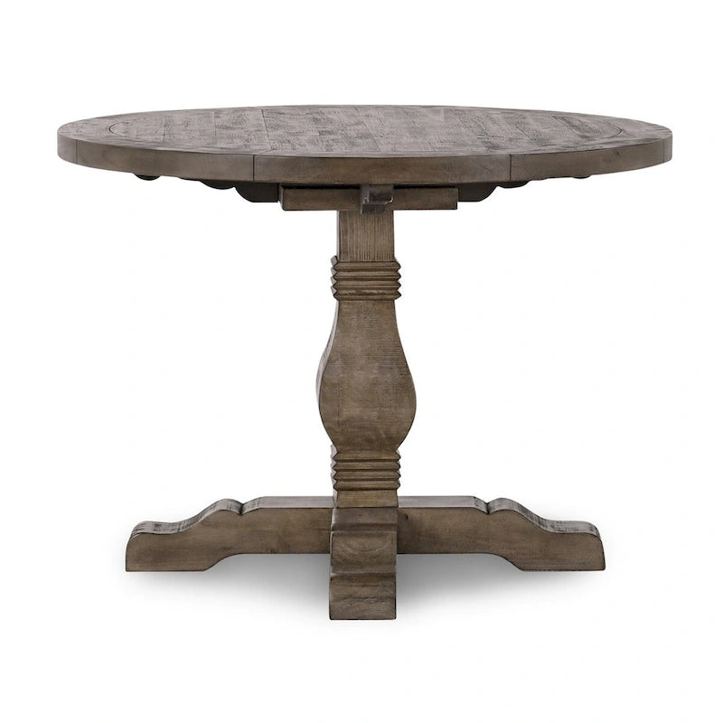 42" Reclaimed Pine Wood Pedestal Dining Table in Weathered Brown