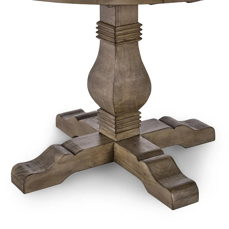42" Reclaimed Pine Wood Pedestal Dining Table in Weathered Brown
