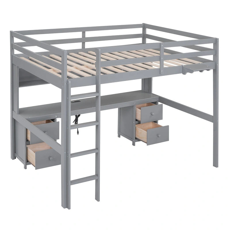 Loft Bed with Desk, Cabinets