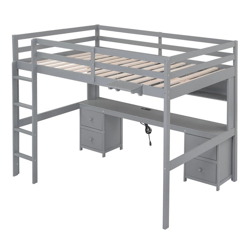 Loft Bed with Desk, Cabinets