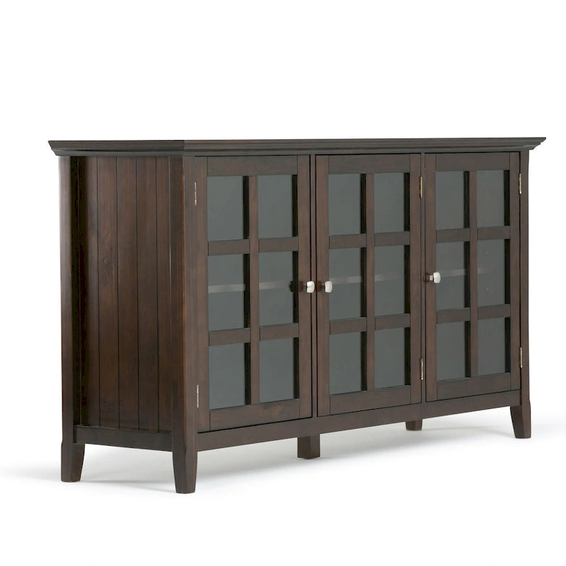 62" Wide Solid Wood Transitional Storage Cabinet with Tempered Glass Doors