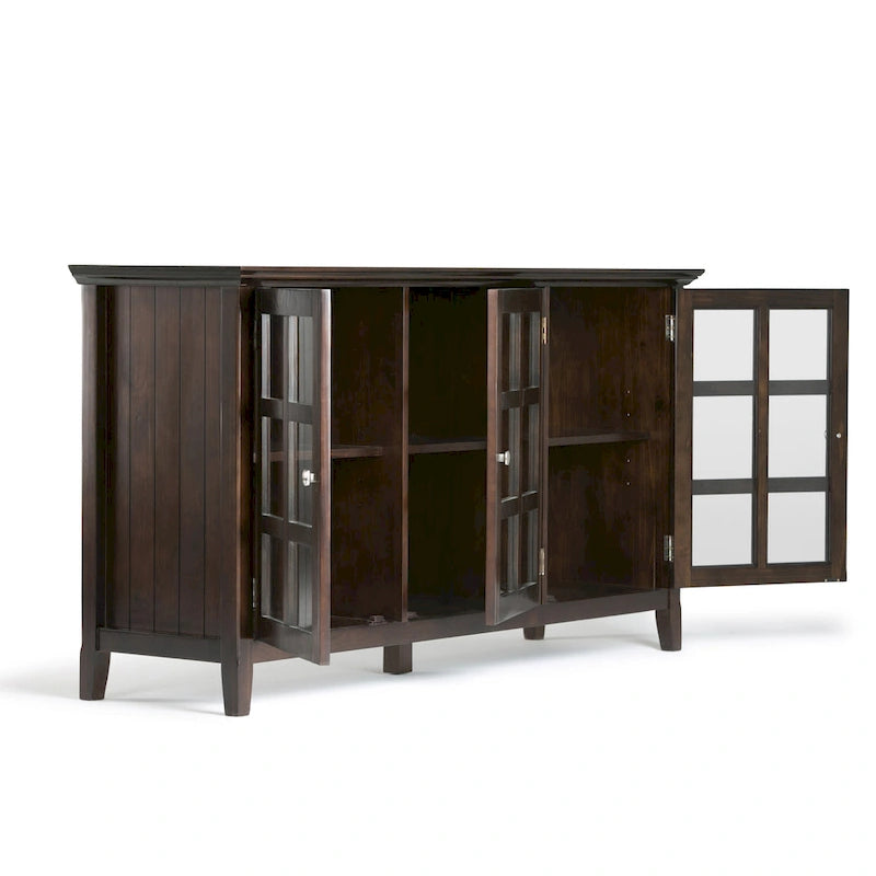 62" Wide Solid Wood Transitional Storage Cabinet with Tempered Glass Doors