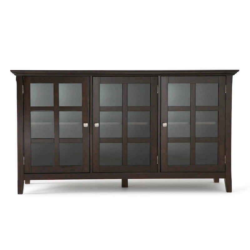 62" Wide Solid Wood Transitional Storage Cabinet with Tempered Glass Doors