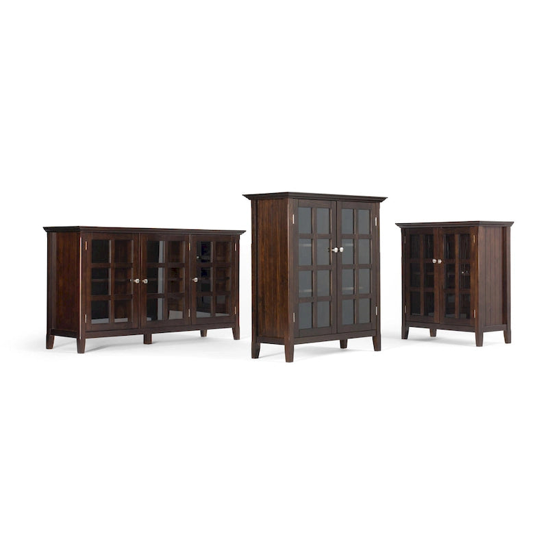 62" Wide Solid Wood Transitional Storage Cabinet with Tempered Glass Doors
