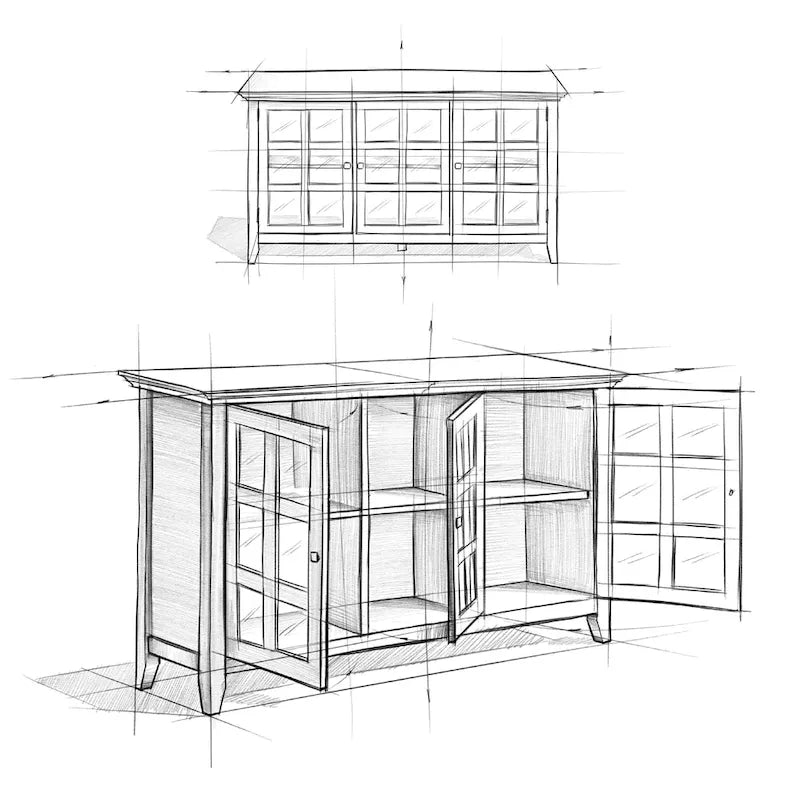 62" Wide Solid Wood Transitional Storage Cabinet with Tempered Glass Doors