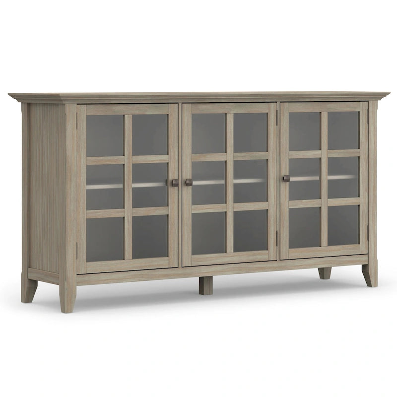 62" Wide Solid Wood Transitional Storage Cabinet with Tempered Glass Doors