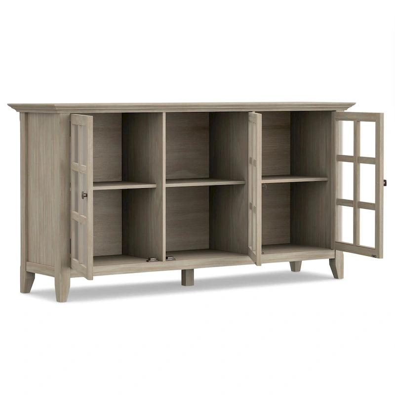 62" Wide Solid Wood Transitional Storage Cabinet with Tempered Glass Doors