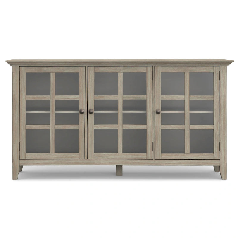 62" Wide Solid Wood Transitional Storage Cabinet with Tempered Glass Doors