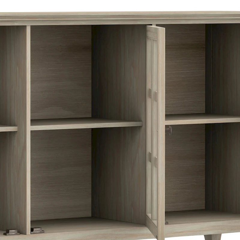 62" Wide Solid Wood Transitional Storage Cabinet with Tempered Glass Doors