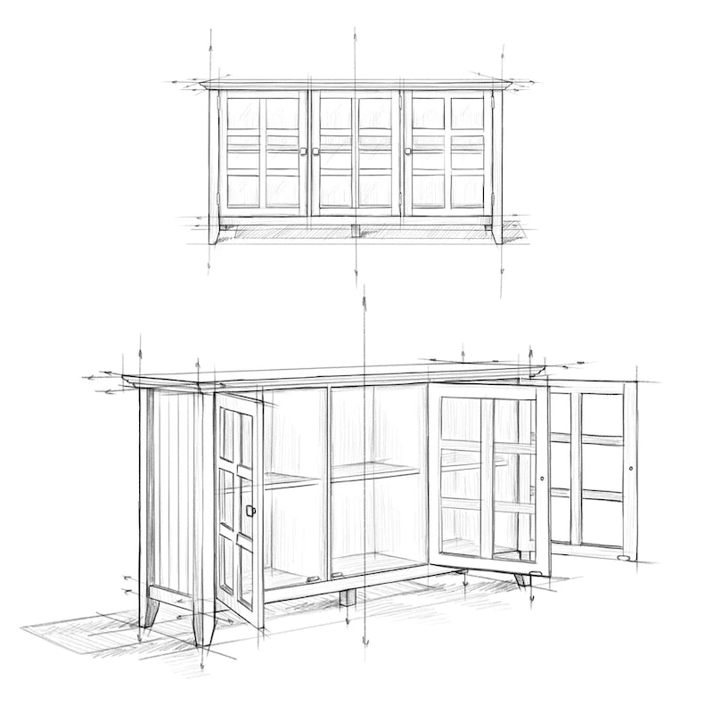 62" Wide Solid Wood Transitional Storage Cabinet with Tempered Glass Doors