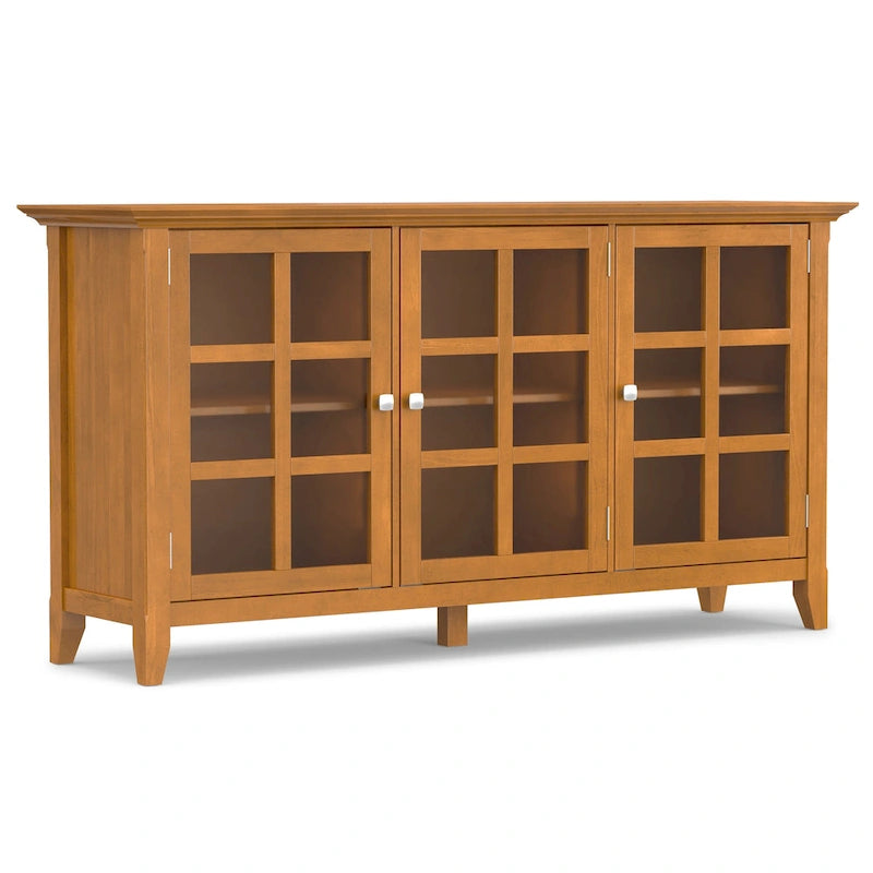 62" Wide Solid Wood Transitional Storage Cabinet with Tempered Glass Doors
