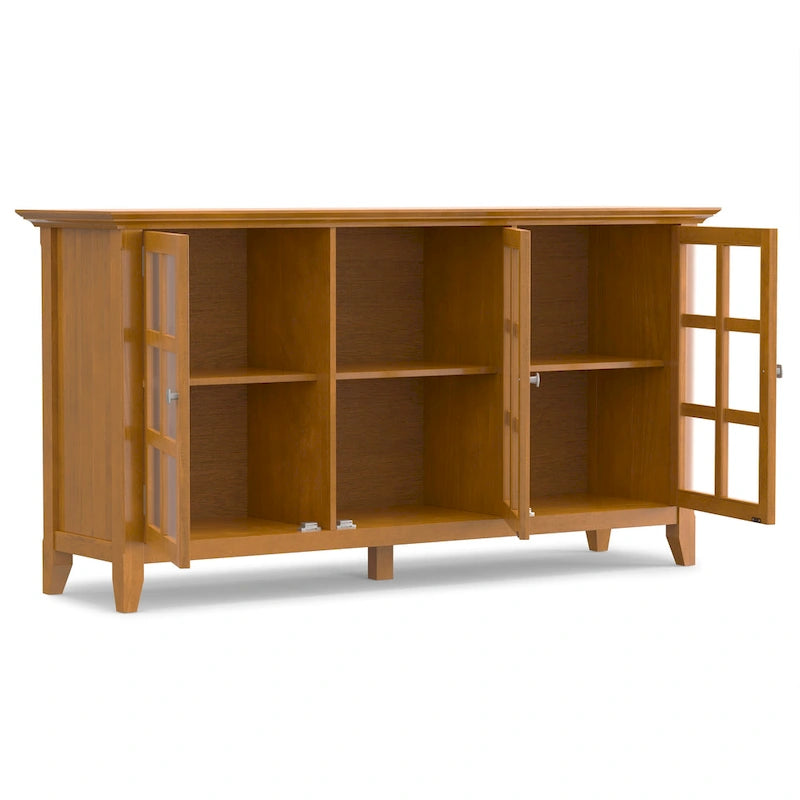 62" Wide Solid Wood Transitional Storage Cabinet with Tempered Glass Doors