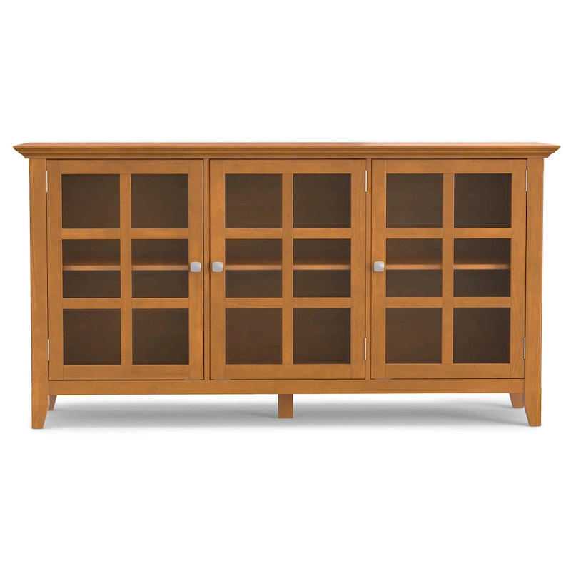62" Wide Solid Wood Transitional Storage Cabinet with Tempered Glass Doors