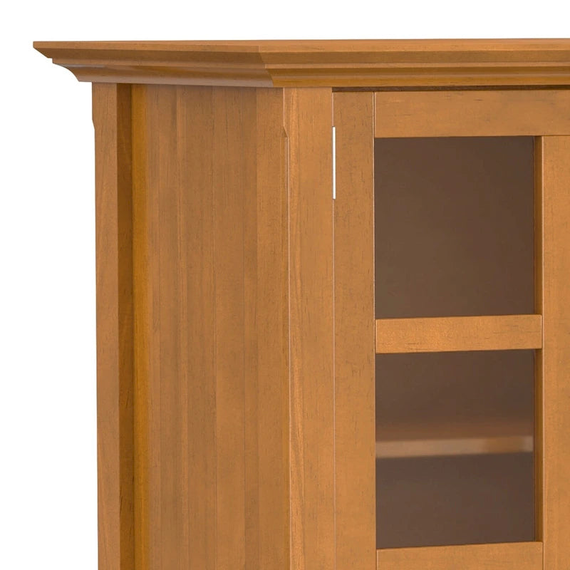 62" Wide Solid Wood Transitional Storage Cabinet with Tempered Glass Doors