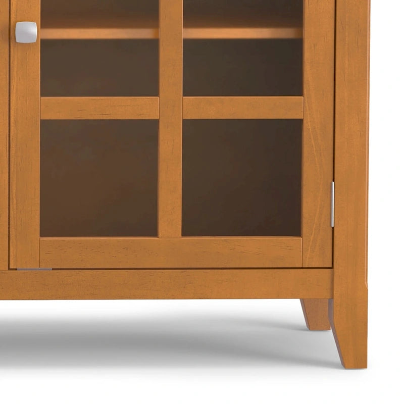62" Wide Solid Wood Transitional Storage Cabinet with Tempered Glass Doors