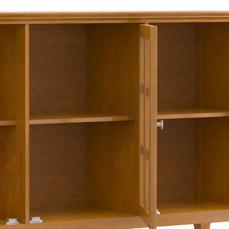 62" Wide Solid Wood Transitional Storage Cabinet with Tempered Glass Doors