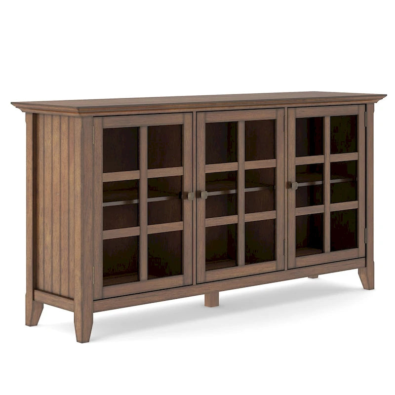 62" Wide Solid Wood Transitional Storage Cabinet with Tempered Glass Doors