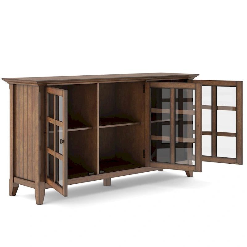 62" Wide Solid Wood Transitional Storage Cabinet with Tempered Glass Doors