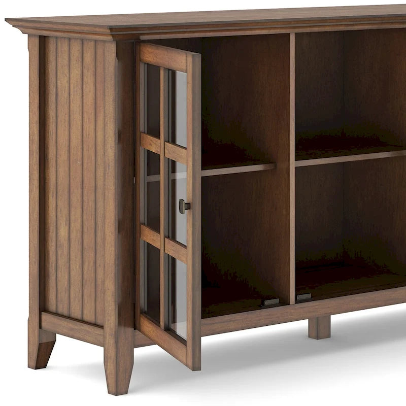 62" Wide Solid Wood Transitional Storage Cabinet with Tempered Glass Doors