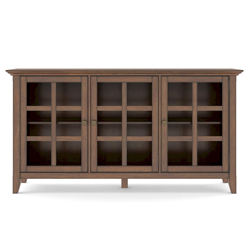 62" Wide Solid Wood Transitional Storage Cabinet with Tempered Glass Doors