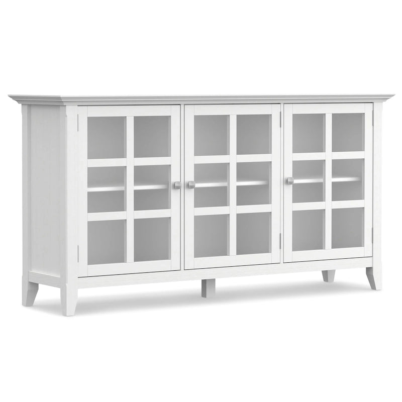 62" Wide Solid Wood Transitional Storage Cabinet with Tempered Glass Doors