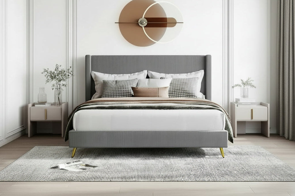 Elegant Upholstered Wood Platform Bed with Upholstered Headboard