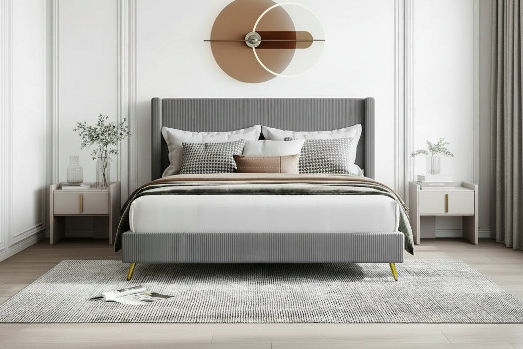Elegant Upholstered Wood Platform Bed with Upholstered Headboard
