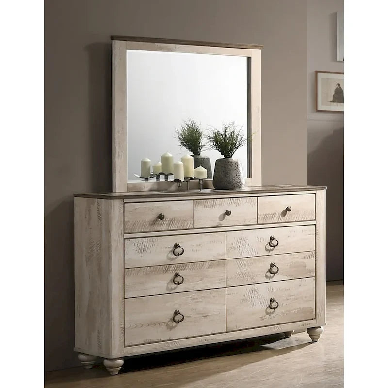 Contemporary White Wash 5-Piece Bedroom Set - Queen