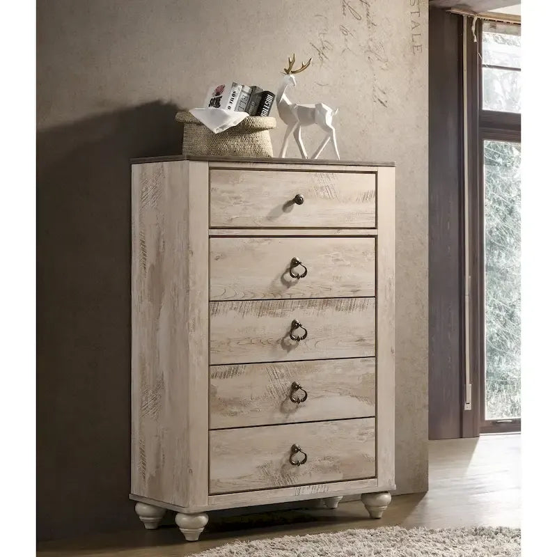 Contemporary White Wash 5-Piece Bedroom Set - Queen