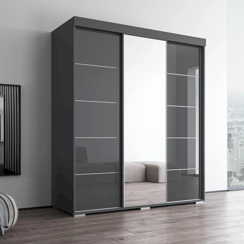 Modern 3-door Wardrobe Armoire with Mirror