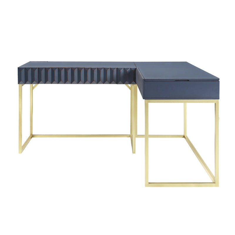 Glam Metal Lift-Top L-Shaped Computer Desk with USB Ports & Outlets