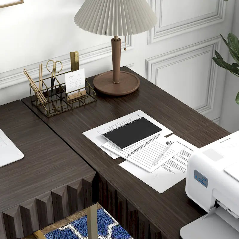 Glam Metal Lift-Top L-Shaped Computer Desk with USB Ports & Outlets