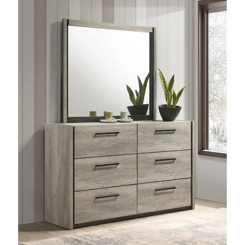LED Wallbed Bedroom Set with Nightstands, Dresser, Mirror and Chest - Weathered Gray