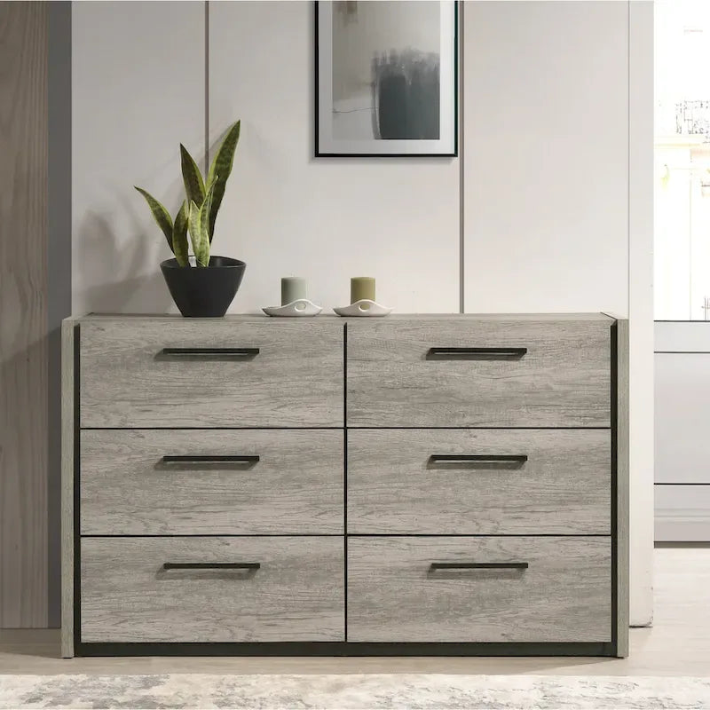 LED Wallbed Bedroom Set with Nightstands, Dresser, Mirror and Chest - Weathered Gray