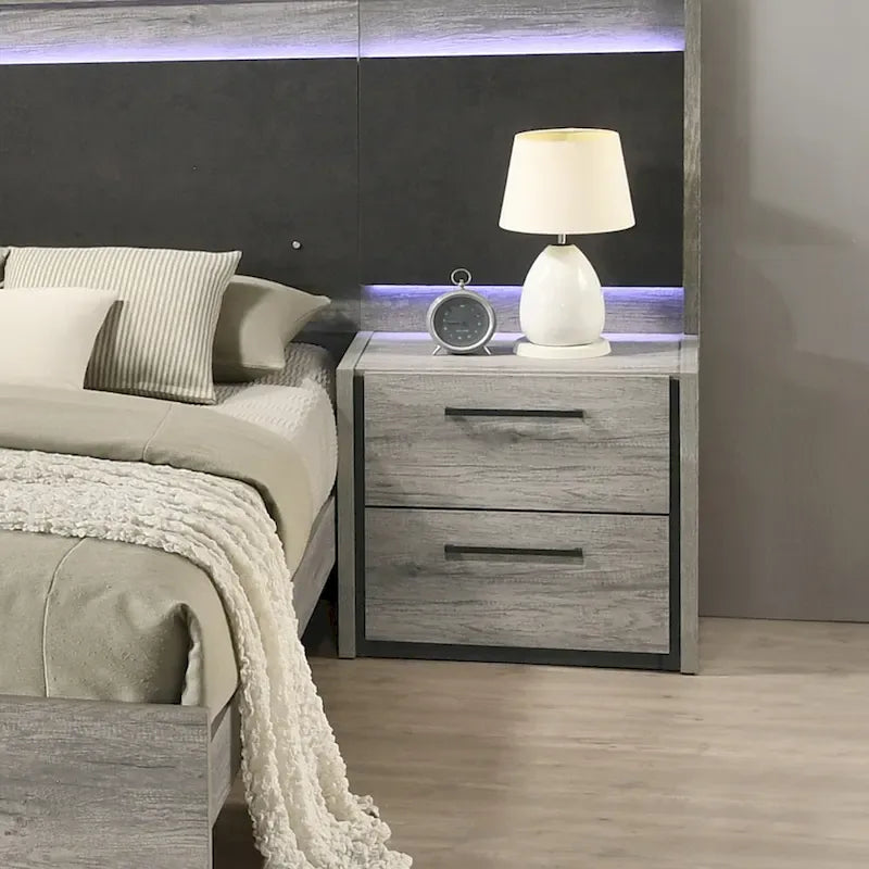 LED Wallbed Bedroom Set with Nightstands, Dresser, Mirror and Chest - Weathered Gray