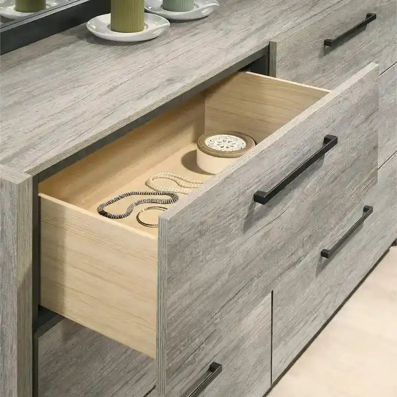LED Wallbed Bedroom Set with Nightstands, Dresser, Mirror and Chest - Weathered Gray