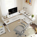 L-Shaped Electric Standing Desk with 3 Motors, Drawers & Lockable Casters - 63"
