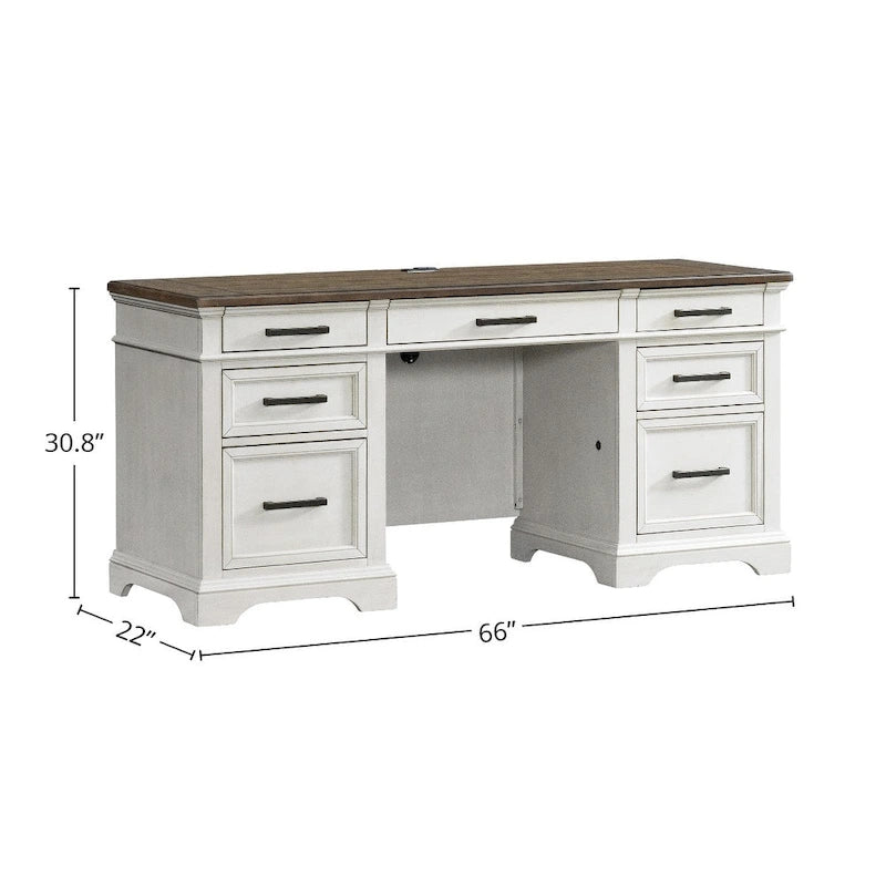 White & French Oak Credenza, Traditional Style, 66"W