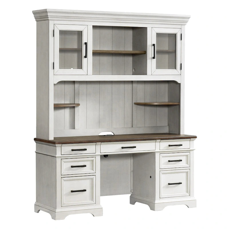 White & French Oak Credenza, Traditional Style, 66"W