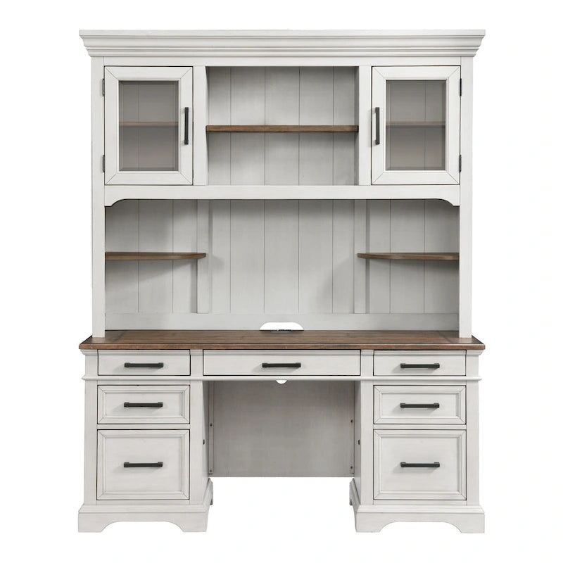 White & French Oak Credenza, Traditional Style, 66"W